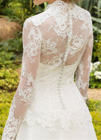 Illusion A-line Long Sleeve Wedding Dress Elegant Women White Lace Satin Bridal Gown