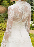 Illusion A-line Long Sleeve Wedding Dress Elegant Women White Lace Satin Bridal Gown