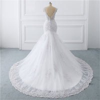 Sexy Deep V-Neck Sleeveless Wedding Dresses Sheath Wrap Hips Beading Bridal Gowns