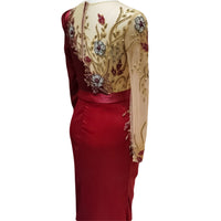 Fashion Long Sleeve Satin Evening Dresses Handmade Pleated Beading Evening Gowns