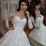 VLLUSISA O-Neck Long Sleeve Bridal Gown Custom Made Lace Princess Ball Gown Wedding Dress