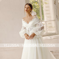 VLLUSISA Fashion A Line Wedding Dresses Puff Sleeve Detachable Princess Bridal Gowns