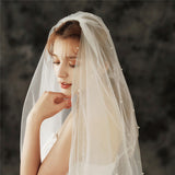 Fashion Bride Wedding Headwear Beading Two-Layer Cut Edge Bridal Veils