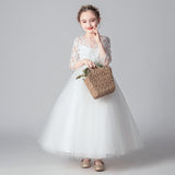 Custom Made Flower Girl Dresses Kids O-neck Long Sleeve Lace Appliqued Wedding Party Dresses