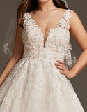 Plus Size A-Line Lace Appliqued Wedding Dresses Light Large Size Champagne Bridal Gowns