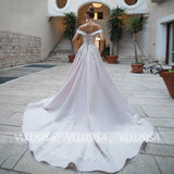 Elegant Beading A-line Off-shoulder Wedding Dress Backless Embroidered Satin Bridal Gown