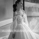 VLLUSISA Gorgeous Lace Ball Gown Wedding Dress Backless Puff Sleeve Princess Bridal Gown