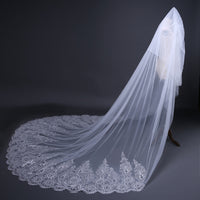 Fashion Big Trailing Lace Sequined Bridal Veil Cathedral Wedding Veil