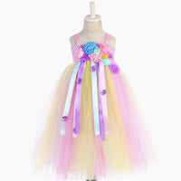 Fashion Ribbon Flower Girl Dresses Kids Unicorn Dresses Ball Gown Party Dresses