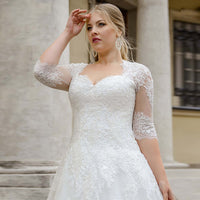 Fashion A-Line Sweetheart Half Sleeve Wedding Dresses Plus Size Lace Bridal Gowns