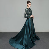 Real Photos Muslim Evening Dress With Detachable Train Sequined Moroccan Kaftan Formal Party Gown