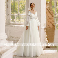 VLLUSISA Fashion A Line Wedding Dresses Puff Sleeve Detachable Princess Bridal Gowns