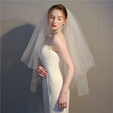 Simple Two-layer Sheer Tulle Bridal Veil Cut Edge Wedding Veil With Comb