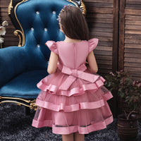 Tiered Kids Wedding Party Dress Ruffled Beading Cap Sleeve Ball Gown Flower Girl Dress