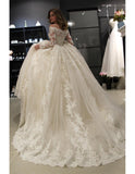 Fashion Scalloped Neck Off Shoulder Long Sleeve Wedding Gowns Ball Gown Princess Wedding Dresses