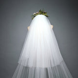 Big Trailing Lace Trim Wedding Veil Sequined Cathedral Bridal Veil