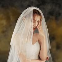 Fashion Bride Wedding Headwear Beading Two-Layer Cut Edge Bridal Veils