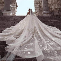 High-end Ultrathin Long Sleeve Dubai Wedding Gown 3D Lace Flower Ball Gown Wedding Dress