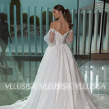 VLLUSISA Gorgeous Lace Ball Gown Wedding Dress Backless Puff Sleeve Princess Bridal Gown