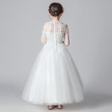 Custom Made Flower Girl Dresses Kids O-neck Long Sleeve Lace Appliqued Wedding Party Dresses