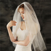 Fashion Bride Wedding Headwear Beading Two-Layer Cut Edge Bridal Veils