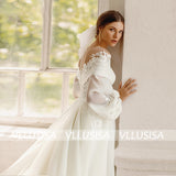 VLLUSISA Fashion A Line Wedding Dresses Puff Sleeve Detachable Princess Bridal Gowns