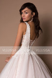 VLLUSISA Simple A-Line V-neck Sleeveless Wedding Dresses Lace Appliqued Bridal Gowns