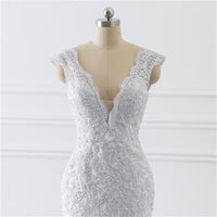 Sexy Deep V-Neck Sleeveless Wedding Dresses Sheath Wrap Hips Beading Bridal Gowns