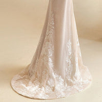 Simple V-neck Sleeveless Backless Wedding Gown Lace Appliqued Wedding Dress With Detachable Tail