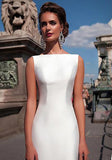 Simple Satin Wedding Dresses Square Neckline Beach Bridal Gowns With Detachable Tail