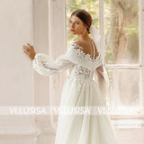 VLLUSISA Fashion A Line Wedding Dresses Puff Sleeve Detachable Princess Bridal Gowns