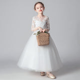 Custom Made Flower Girl Dresses Kids O-neck Long Sleeve Lace Appliqued Wedding Party Dresses