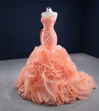 Custom Made Ruffled Mermaid Wedding Dresses High-end Pleated Pink Tulle Bridal Gowns