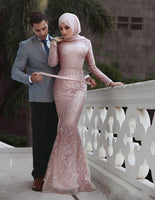 Custom Made Long Sleeve Mermaid Muslim Wedding Dresses Bridal Gowns With Veil