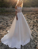 VLLUSISA A-line Halter Neck Bohemian Wedding Dresses Off Shoulder Satin Bridal Gowns