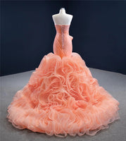 Robes de mariée sirène à volants sur mesure Robes de mariée en tulle rose plissé haut de gamme