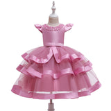 Tiered Kids Wedding Party Dress Ruffled Beading Cap Sleeve Ball Gown Flower Girl Dress