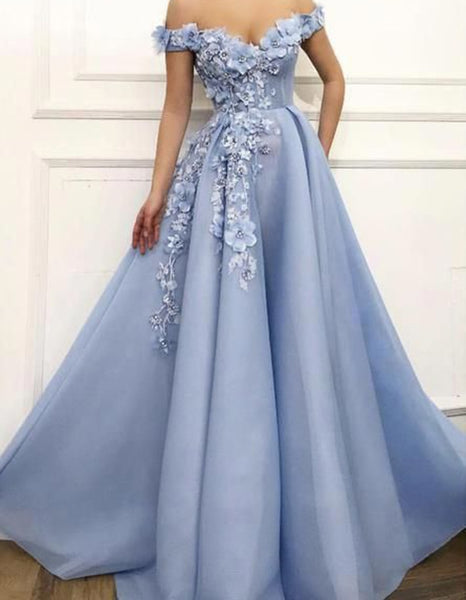 Custom-made Long Formal Evening Dress A Line Off Shoulder 3D Lace Flower Evening Gown