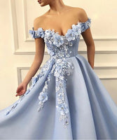 Custom-made Long Formal Evening Dress A Line Off Shoulder 3D Lace Flower Evening Gown