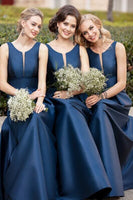 High Quality Simple Sleeveless Satin Bridesmaid Dresses Maid Of Honor Gowns With Pocket