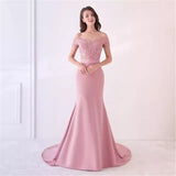 Fashion Off Shoulder Mermaid Evening Dresses Women Beading Lace Top Evening Gowns