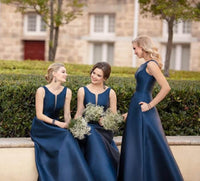 High Quality Simple Sleeveless Satin Bridesmaid Dresses Maid Of Honor Gowns With Pocket