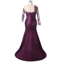 Illusion Pleated Lady Wedding Party Dress Long Sleeve Beading Lace Mother Of The Bride Dress