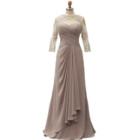 Elegant Long Sleeve Mother Of The Bride Dress Pleated Lace Chiffon Formal Wedding Party Dress