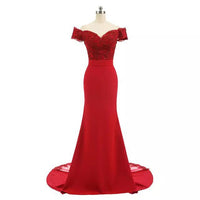 Fashion Off Shoulder Mermaid Evening Dresses Women Beading Lace Top Evening Gowns