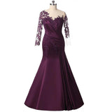 Illusion Pleated Lady Wedding Party Dress Long Sleeve Beading Lace Mother Of The Bride Dress