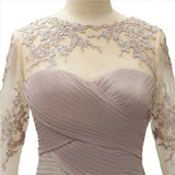 Elegant Long Sleeve Mother Of The Bride Dress Pleated Lace Chiffon Formal Wedding Party Dress