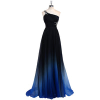 Fashion A-line One Shoulder Evening Dresses Women Banquet Evening Gowns With Gradient Colors