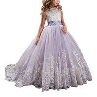 Sequined Sleeveless Ball Gown Flower Girl Dresses Kids Lace Appliqued Wedding Party Dresses