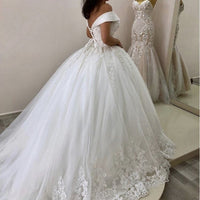 Fashion Handmade Off-shoulder Bridal Gown Beading Lace Ball Gown Wedding Dress